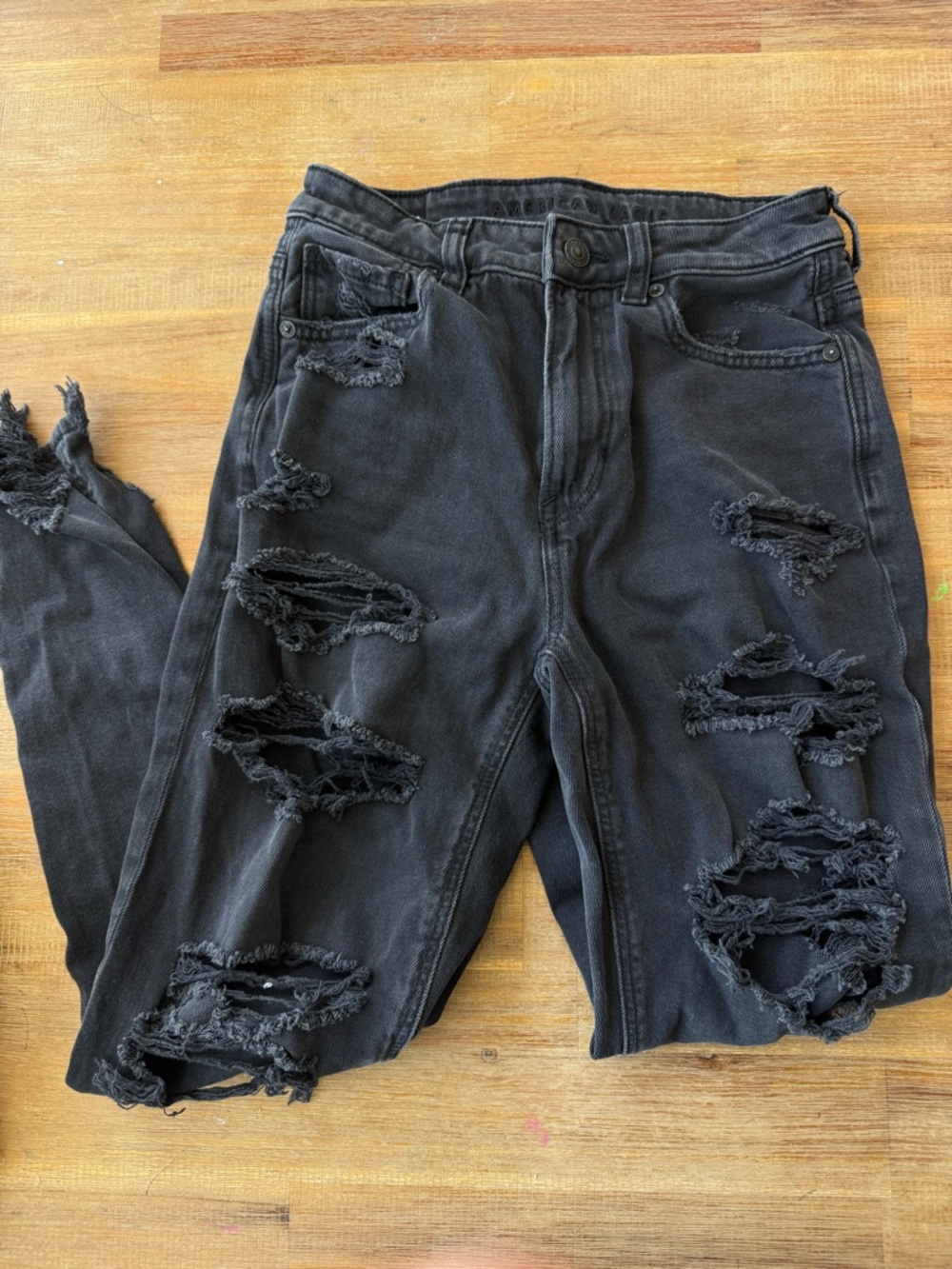 American Eagle Black Distressed Mom Jeans Size 2